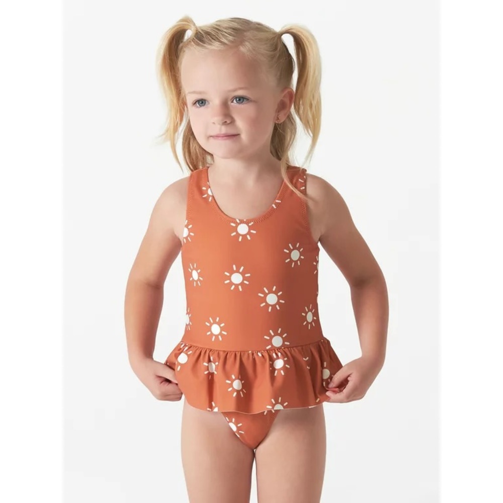 Kids Orange Sun Print Swimsuit
